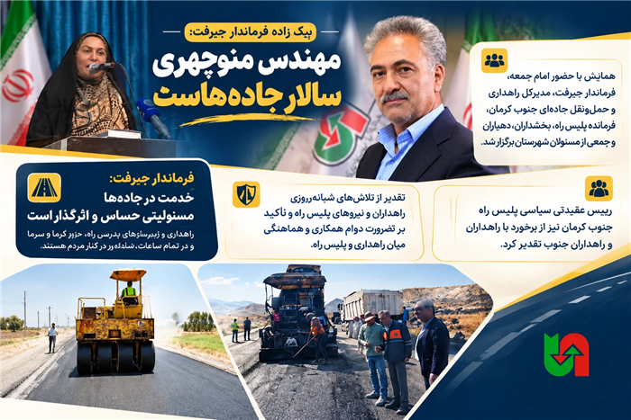 تجلی وفاق در مسیرهای مواصلاتی؛ فرماندار جیرفت منوچهری را «سالار جاده‌ها» خواند